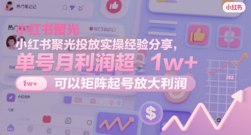 小红书聚光投放实操经验分享，单号月利润超1w+，可以矩阵起号放大利润-灼光资源宝库