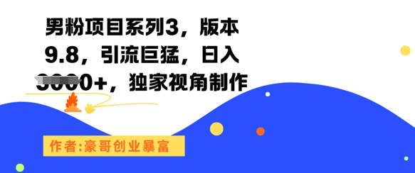 男粉项目系列3，版本9.8，引流巨猛，日入1k+，独家视角制作-灼光资源宝库