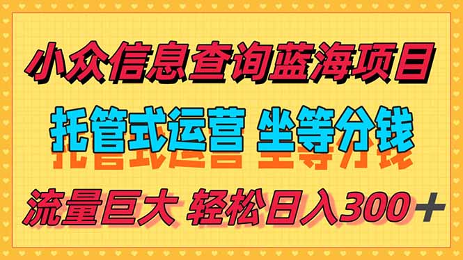 稳定日入300＋，小众信息查询蓝海项目，全程懒人式托管，解放你的时间-灼光资源宝库