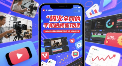 爆火全网的手机短视频变现课,0基础教你拍摄剪辑涨粉运营变现,用一部手机挣钱-灼光资源宝库
