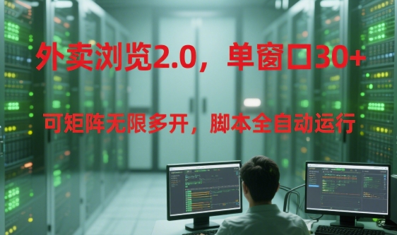 外卖浏览2.0,单窗口30+可矩阵无限多开,脚本全自动运行【揭秘】-灼光资源宝库
