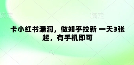 卡小红书漏洞，做知乎拉新 一天3张起，有手机即可-灼光资源宝库