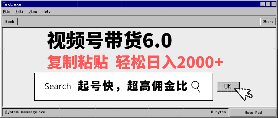 视频号带货6.0，轻松日入2000+，起号快，复制粘贴即可，超高佣金比-灼光资源宝库