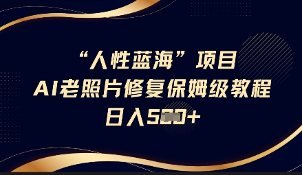 人性蓝海AI老照片修复项目保姆级教程，长期复购，轻松日入5张-灼光资源宝库