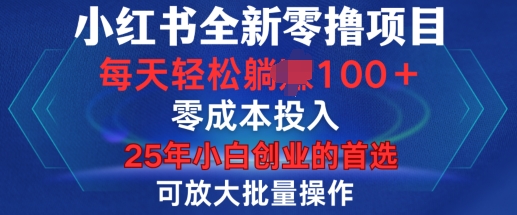 小红书全新纯零撸项目，只要有号就能玩，可放大批量操作，轻松日入100+【揭秘】-灼光资源宝库