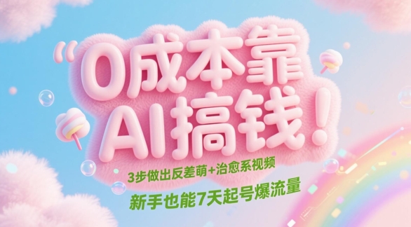 0成本靠AI搞钱！3步做出反差萌+治愈系视频，新手也能7天起号爆流量-灼光资源宝库