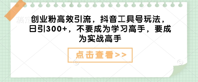 创业粉高效引流,抖音工具号玩法,日引300+,不要成为学习高手,要成为实战高手-灼光资源宝库