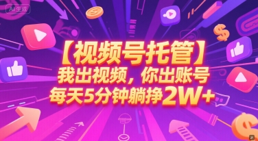 【视频号托管 】我出视频，你出账号，每天5分钟发布，最高躺挣2W+【揭秘】-灼光资源宝库