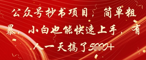 公众号抄书项目，简单粗暴，小白也能快速上手，有人一天搞了1k+-灼光资源宝库