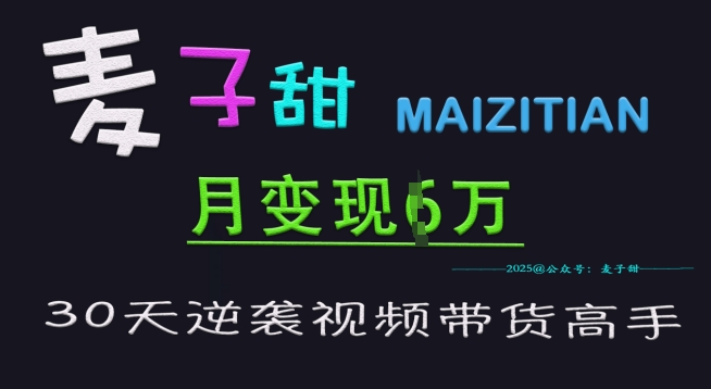 麦子甜30天逆袭视频带货高手，单月变现6W加特训营-灼光资源宝库