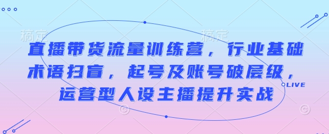 直播带货流量训练营，行业基础术语扫盲，起号及账号破层级，运营型人设主播提升实战-资源宝库