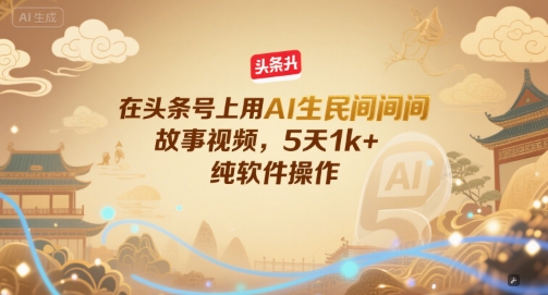在头条号上用AI生民间故事视频，5天1k+，纯软件操作-灼光资源宝库