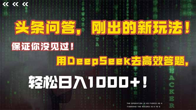 头条问答，刚出的新玩法！保证你没见过！结合Deepseek高效答题，日入1000+-灼光资源宝库