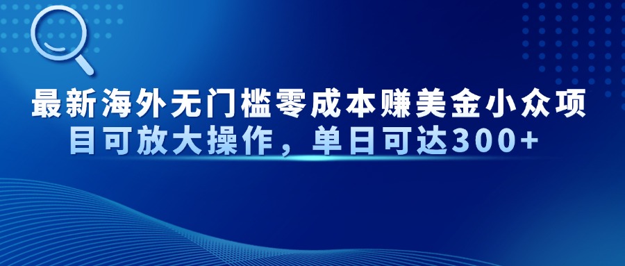 最新海外无门槛零成本赚美金小众项目可放大操作，单日可达300+-灼光资源宝库