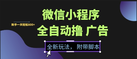 微信小程序全自动撸广告项目，彻底解决没流量的问题，新手一天8张+【揭秘】-灼光资源宝库