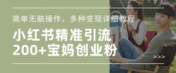 小红书混剪日引200+宝妈创业粉,简单无脑操作,多种变现详细教程-灼光资源宝库