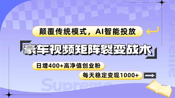 豪车视频矩阵裂变战术,颠覆传统模式,AI智能投放,日增400+高净值创业…-灼光资源宝库