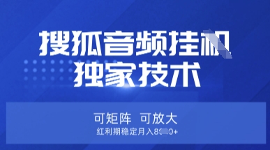 【搜狐音频挂G】独家技术，可矩阵可放大，红利期稳定月入8k【揭秘】-灼光资源宝库
