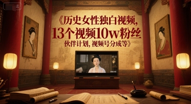 历史女性独白视频，13个视频10w粉丝，伙伴计划，视频号分成等-灼光资源宝库