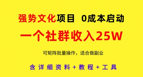 强势文化项目,一个社群收入25个W,0成本启动,可矩阵批量操作,原创详细实操教程-灼光资源宝库