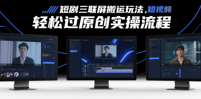 短剧三联屏搬运玩法，短剧搬运轻松过原创实操流程-灼光资源宝库