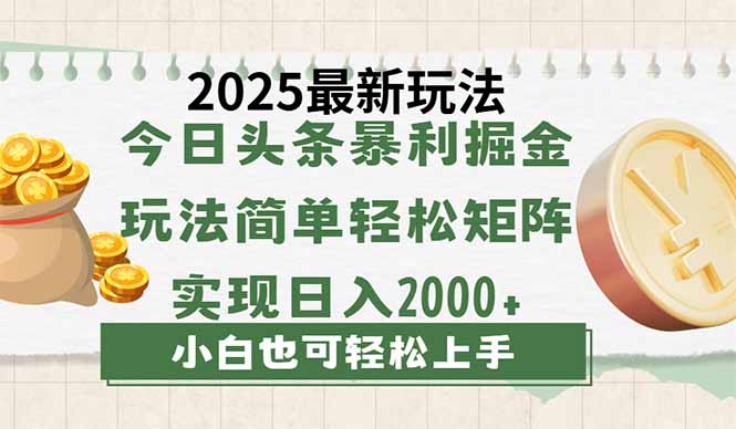 今日头条2025最新玩法，思路简单，复制粘贴，轻松实现矩阵日入2000+-灼光资源宝库