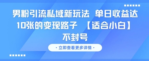男粉引流私域新玩法，单日收益达10张的变现路子 【适合小白】不封号-灼光资源宝库