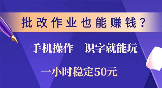 批改作业也能赚钱？0门槛手机项目，识字就能玩！一小时50元！-灼光资源宝库
