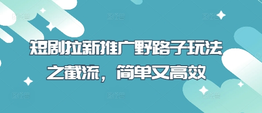 短剧拉新推广野路子玩法之截流,简单又高效-灼光资源宝库