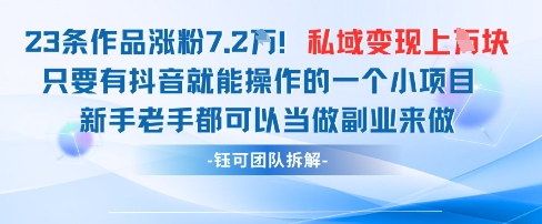 抖音私域项目23条作品涨粉7.2W，私域变现1W-灼光资源宝库