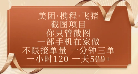 飞猪美团截图项目,你只管截图,一部手机在家做,正规平台无套路,一天5张+【揭秘】-灼光资源宝库