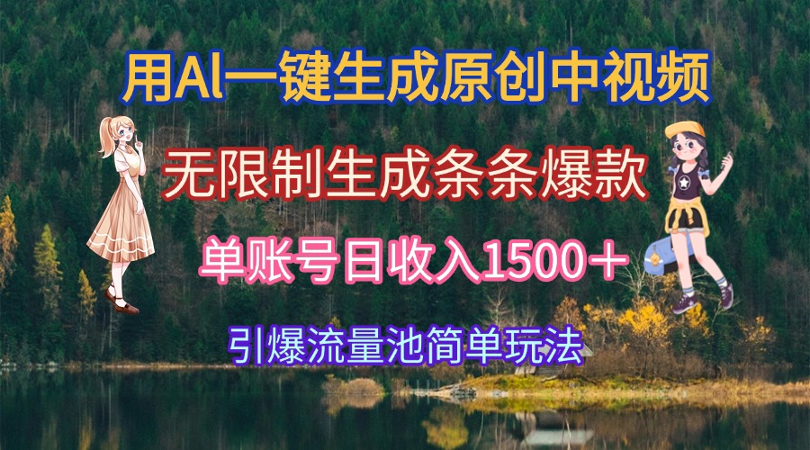 用Al一键生成原创中视频，无限制生成条条爆款，单账号日收入1500＋引爆…-灼光资源宝库