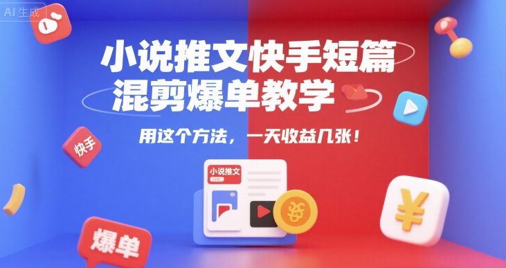 小说推文快手短篇混剪爆单教学,用这个方法,一天收益几张-灼光资源宝库