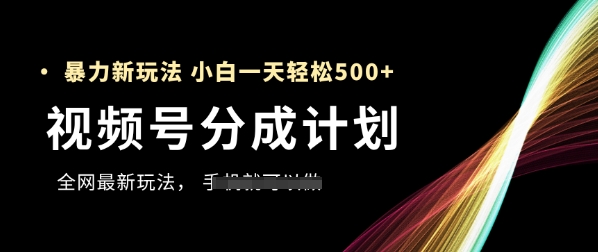 视频号分成计划，全网最暴力玩法，新手一天也能轻松5张+-灼光资源宝库