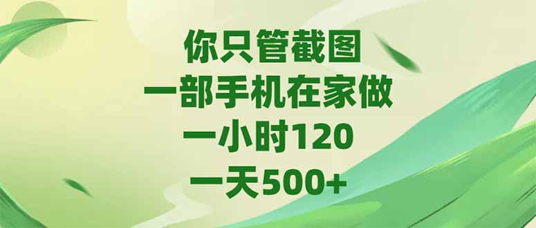 你只管截图，一部手机在家做，一小时120，-天500+-灼光资源宝库