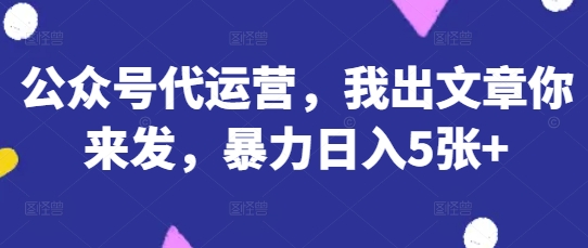 公众号代运营，我出文章你来发，暴力日入5张+【揭秘】-灼光资源宝库