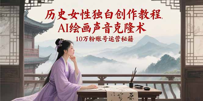 历史女性独白创作教程，AI绘画声音克隆术，10万粉账号运营秘籍-灼光资源宝库