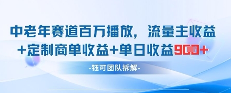 中老年赛道百万播放+流量主收益+定制收益，单日收益9张-灼光资源宝库