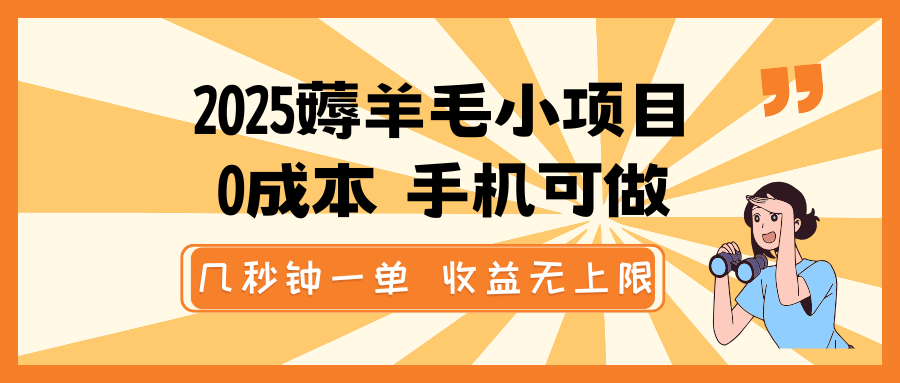 2025薅羊毛小项目，0成本 手机可做，几秒钟一单，收益无上限-灼光资源宝库