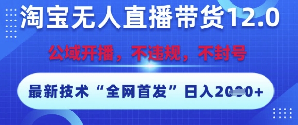 淘宝无人直播带货12.0，最新技术，不封号，不违规，操作简单，开播爆单，日入多张【揭秘】-蘑菇资源宝库