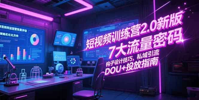 短视频训练营2.0新版，7大流量密码/钩子设计技巧/私域引流/DOU+投放指南-灼光资源宝库