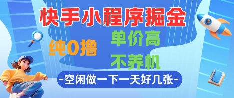 快手小程序掘金，纯0撸，单价高不养机 利用空闲时间做一做，一天好几张【揭秘】-蘑菇资源宝库