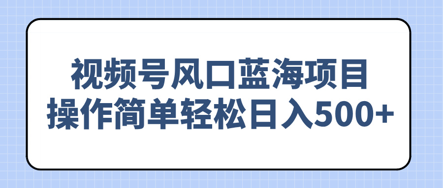 视频号风口蓝海项目，操作简单轻松日入500+-灼光资源宝库