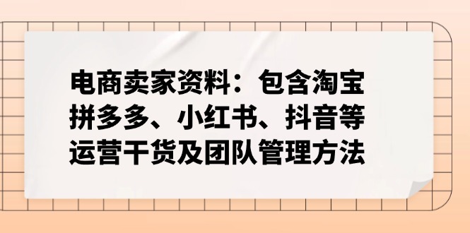 电商卖家资料：包含淘宝、拼多多、小红书、抖音等运营干货及团队管理方法-灼光资源宝库