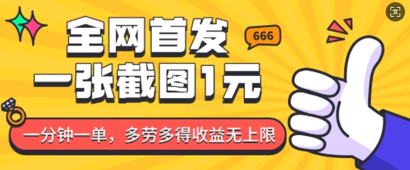 全网首发，一张截图1块钱，一分钟一单，多劳多得，收益无上限-灼光资源宝库