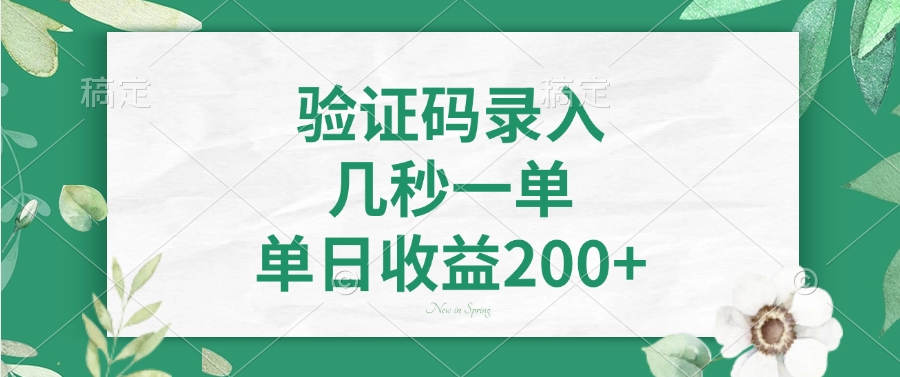 验证码录入，几秒一单，单日收益200+-灼光资源宝库