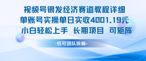 视频号银发经济赛道单账号实操单日实收1k+，小白轻松上手长期项目-灼光资源宝库