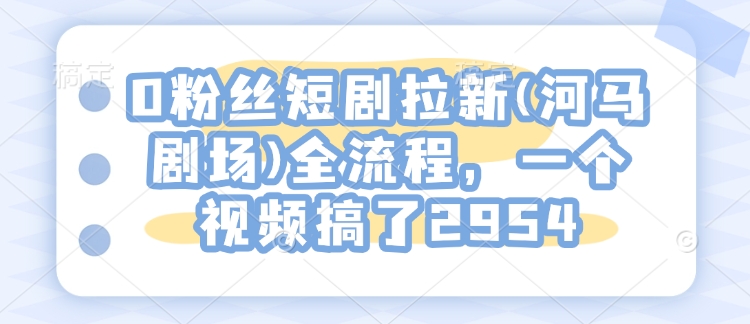 0粉丝短剧拉新(河马剧场)全流程，一个视频搞了2954-灼光资源宝库