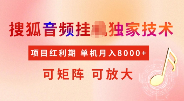 首发搜狐音频挂JI，项目红利期，可矩阵可放大，稳定月入5k【揭秘】-灼光资源宝库