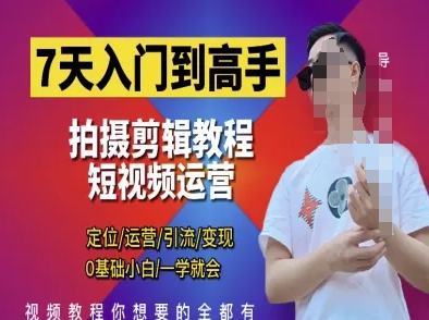 7天入门到高手，短视频剪辑运营高手课，定位 运营 引|流 变现，0基础小白一学就会-灼光资源宝库